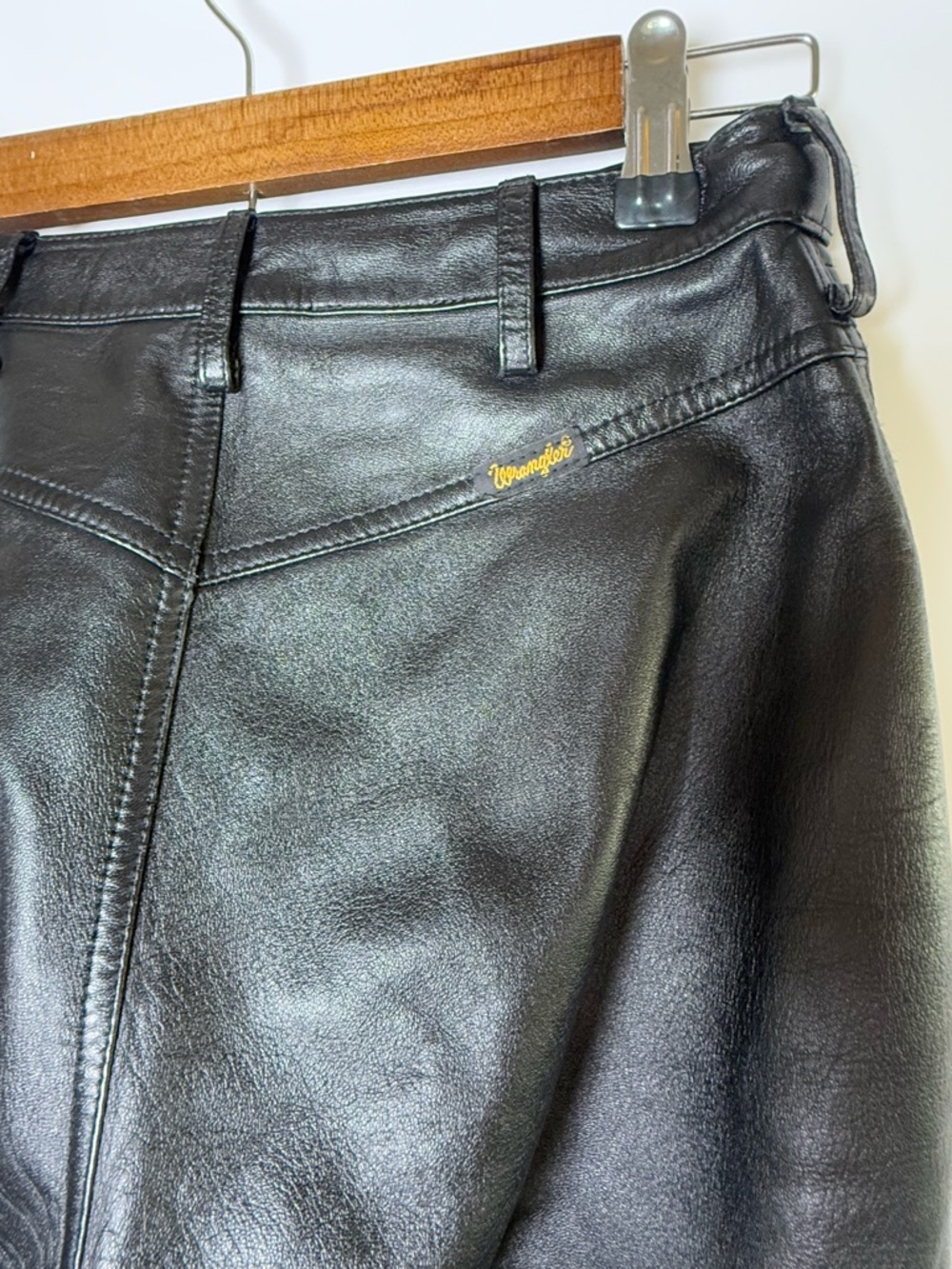 Vintage Wrangler Black Leather Pants High Rise 90s Minimalist Biker - Picture 2 of 16